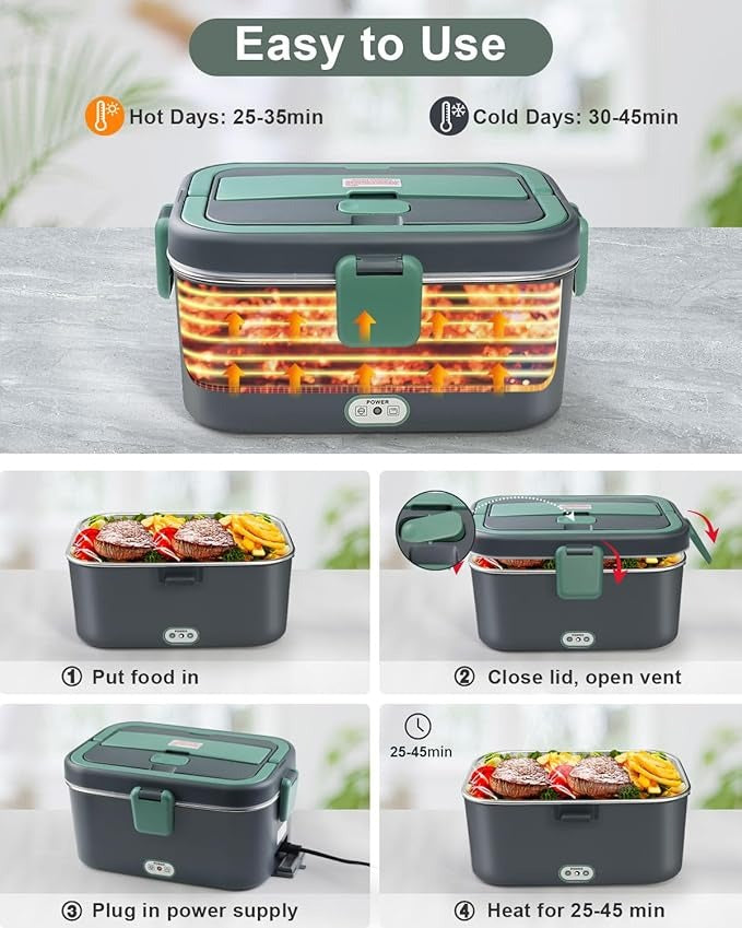 🌡️ Marmita Elétrica 3 em 1 – Carro, Camião & Escritório | 1,8L 80W | Perfeita para Trabalho & Ginásio 💪