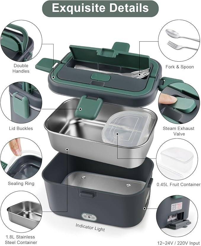 🌡️ Marmita Elétrica 3 em 1 – Carro, Camião & Escritório | 1,8L 80W | Perfeita para Trabalho & Ginásio 💪